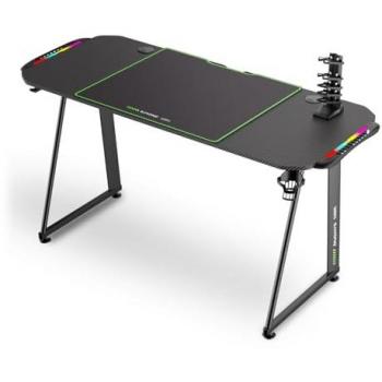 Mc Haus Escritorio Gaming Ergonomico Carbono Verde con Soporte para Auriculares, Portavasos, Pasacables y Alfombrilla Antideslizante