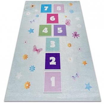 Alfombra lavable antideslizante para niños Rayuela con números - Verde multicolor 120x170 cm