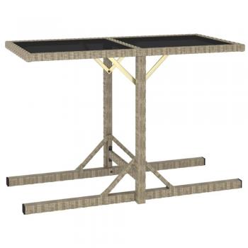 vidaXL Garden Table Beige 110x53x72 cm Glass and Poly Rattan