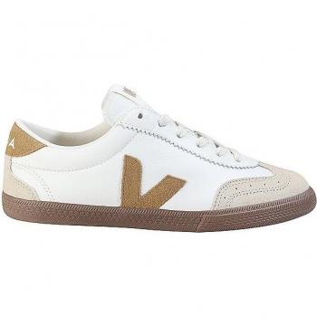 Veja Volley O.T. Leather Sneakers - White and Tent Bark - Male - Size: UK 6 / Female - Size: 9 US / Women's Volley Low Top Sneakers - White/Bark - Size: 8