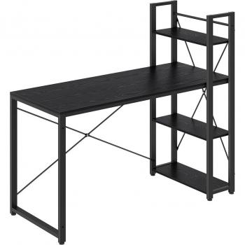 Escritorio con Estantes Ajustables a Derecha o Izquierda - Mesa de Ordenador para Oficina en Casa o Estudio, Fácil Montaje, Negro Ébano o Marrón Rústico, 137 cm de largo