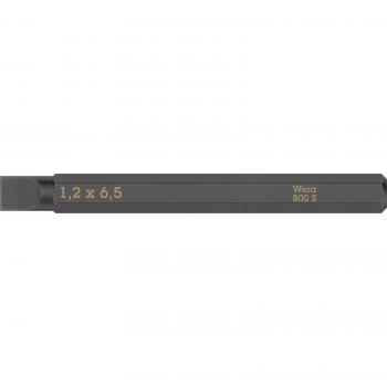Puntas Planas 800 S - Wera, para tornillos ranurados de 6.5 mm, longitud de 70 mm, tamaño de conexión 1/4 pulgada C6.3, espesor del filo de corte