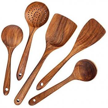 AOOSY utensilios de madera para cocina,5 uds. Herramientas de cocina de madera japonesa Juegos de utensilios que no se rayan, incluida cuchara de espátula de madera para sartenes antiadherentes
