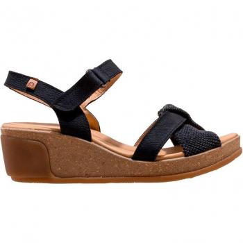 Sandalias de cuña de mujer en piel de color negro