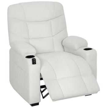Sillón Relax Reclinable Eléctrico HOMCOM con Función Memoria, Silencioso, Reposapiés, Mando a Distancia, Bolsillos Laterales, Portavasos y Puerto USB - Crema