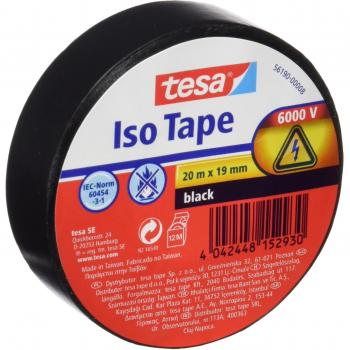 Cinta Aislante Adhesiva Tesa TS5619000008 PVC, 20 Metros x 19 mm, Color Negro