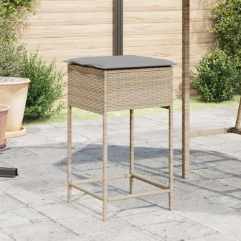 Taburetes de Bar beige de 2 PC Polyrattan con almohadas y cojines ratán sintético