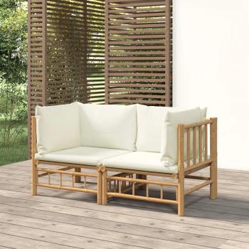 Bamboo Garden Corner Sofas with Cream White Cushions - 2 Pieces