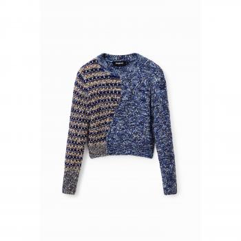 Desigual Blue Polyester Sweater - XL, Round-neck Knitwear, female, Blue, Size: XL Blue Polyester Sweater with Contrasting Details