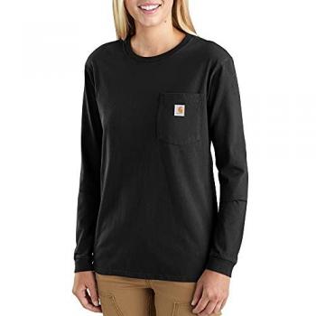 Camiseta de manga larga Carhartt Workwear Pocket para mujer, color negro, talla XS, ajuste holgado, tejido grueso