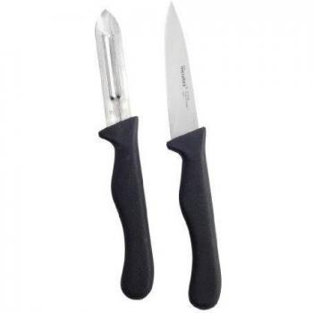 Metaltex PELAPATATAS + Cuchillo Verduras M/Negro 'Basic', Acero Inoxidable, Plateado, 1.7 x 6.9 x 23.4 cm