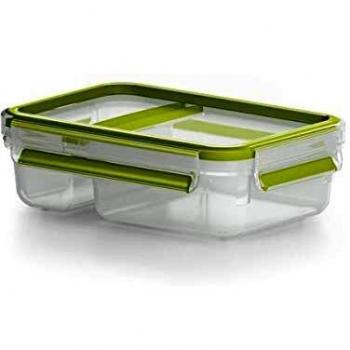 Emsa Clip&Go Yoghourtbox - Recipiente hermético de plástico con separador plegable para cereales y fruta, sin derrames ni mezcla entre ingredientes, libre de BPA, rectangular, 0,60 L