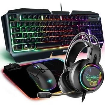 Pack Gamer 4 en 1 PRO-MKH5 - Teclado RGB Anti-Ghosting AZERTY, Ratón RGB 6400 DPI, Casco RGB y Alfombrilla Antideslizante