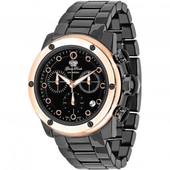 Reloj Unisex Glam Rock GR50110 de 42mm con diseño moderno, caja de acero inoxidable, correa de cuero genuino, resistencia al agua hasta 100 metros, esfera analógica con detalles en relieve y movimiento de cuarzo