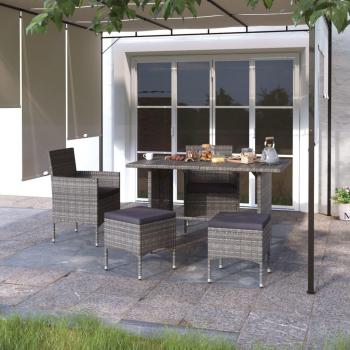 4-Piece Gray Poly Rattan Patio Chair and Stool Set
