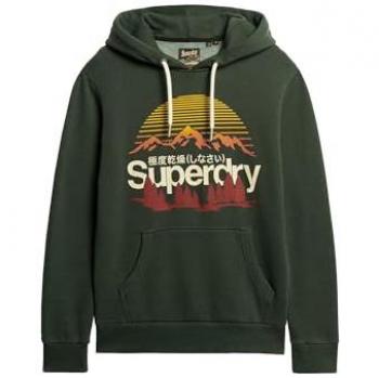 Superdry Men's Great Outdoors Graphic Hoodie in Campus Green, Size S