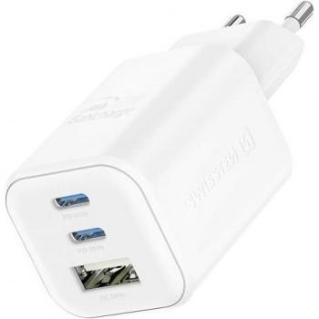Cargador de pared 3 Puertos USB-C GaN 65W + USB-A 18W Rápido Blanco