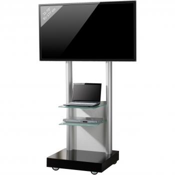 Soporte de TV rodante Monte Visolo3 con 2 estantes de vidrio, para pantallas de hasta 70 y 45 kg, dimensiones H. 177 x B. 70 x T. 65 cm
