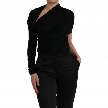 Dolce & Gabbana Black Wool Cutout Asymmetric Long Sleeve Top - IT36 | XS