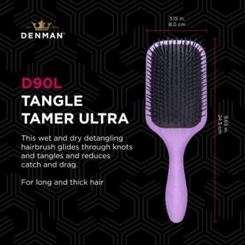 Denman Tangle Tamer Ultra Detangling Paddle Brush for Curly Hair and Black Natural Hair - Wet & Dry Hair, D90L, color púrpura