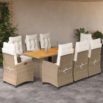 9-Piece Beige Poly Rattan Garden Dining Set with Cushions