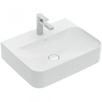 Lavabo Finion 60 x 47 cm sin desagüe, con 1 orificio para grifo, acabado pulido, con tecnología CeramicPlus, montaje en pared, color blanco