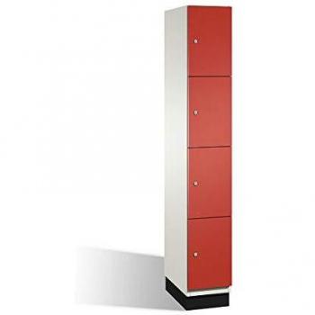 Armario de Compartimentos Bajo Llave Cambio C+P 488000, 4 Divisiones, Puertas de Acero, Color Blanco y Rojo