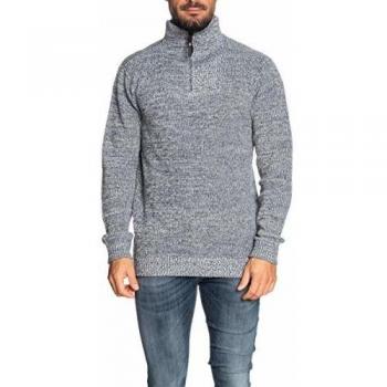 Petrol Pullover Mezza Zip uomo Industries BLU Melange Bianco