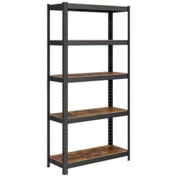 Estantería Industrial Robusta de 5 Niveles 150 x 75 x 30 cm, Carga Total 650 kg (130 kg/nivel), Estante Ajustable para Salón y Cocina, Color Negro y Marrón R