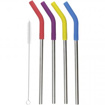 Juego de 4 Pajitas de Metal Reutilizables con Cepillo Limpiador en Caja de Regalo - Diseño Ecológico Multicolor