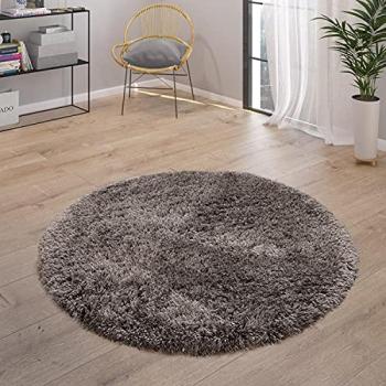 Alfombra De Pelo Largo Estilo Flokati, moderna, mullida, acogedora, uniforme, color antracita, tamaño: Ø 120 cm redondo