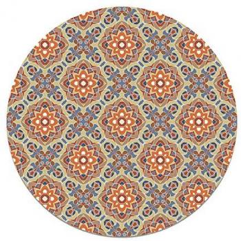 Alfombra Vinílica Redonda Antideslizante e Ignífuga Azulejo Oriental Floreada 190x190 cm - Alfombra para Cocina y Salón