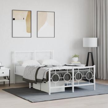 Cama de metal blanco 120x200 cm con cabecero y pediatría, estructura sin colchón, estribo incluido