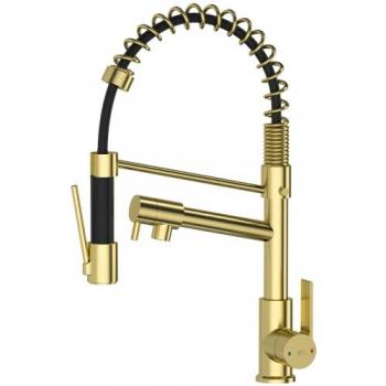 Grifo monocomando Big Hotto con teleducha en oro cepillado - Essebagno