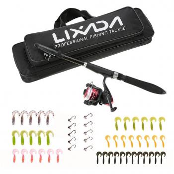 Lixada Combo de Pesca Caña de Pesca Telescópica+Carrete de Pesca Spinning Combo+Bolsa de Pesca+Cebos+Accesorios de Pesca