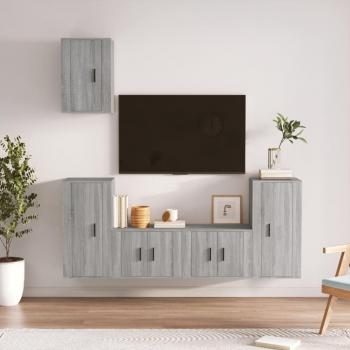 Set de muebles de TV 5 piezas madera contrachapada gris Sonoma