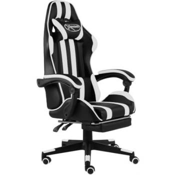 Silla Gaming con Reposapiés de Cuero Sintético Negro y Blanco - VidaXL