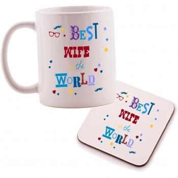 Best Wife Mug And Coaster Gift Set - Great present idea for any Wife - Christmas or Birthday. by Ukgiftbox