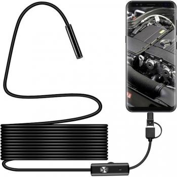 Cámara Endoscópica 3 en 1 AN100 de 7mm, 6 LED, Tipo C, USB y Android, Impermeable, Cable Semirrígido