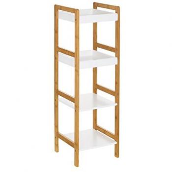 Estantería Nórdica de 4 Baldas en Madera de Bambú y MDF Blanca para Baño - 30x29x100 cm