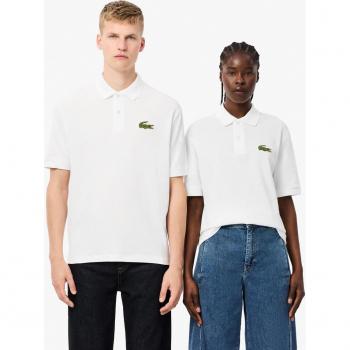 Polo Lacoste unisex Original de corte holgado con insignia de manga corta, color blanco puro - S