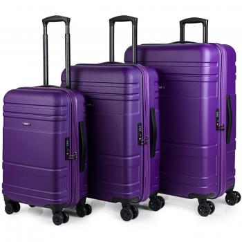 JASLEN - Juego Set 3 Maletas Trolley 55/66/76 cm ABS Texturizado. Rígidas, Resistentes y Ligeras. Mango telescópico, 2 Asas, 4 Ruedas. Candado TSA. Pequeña Low Cost 73100, Color Morado