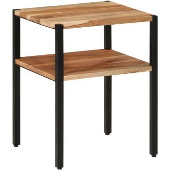 Mesa auxiliar de madera maciza acacia y hierro 35x35x45 cm, color marrón, para salón, consola de entrada o recibidor