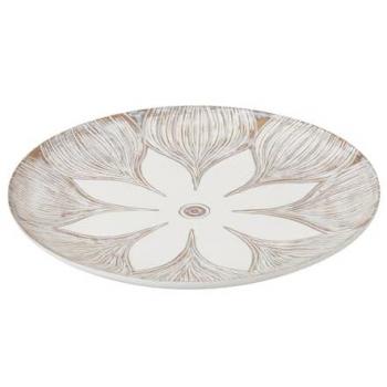 Espejo Centro de Mesa en Resina Blanco y Marrón 36x36x5 cm - Complemento Ideal para el Hogar