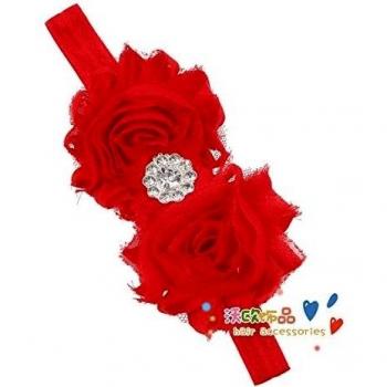 Rouge, bandeaux cheveux bébé/enfant double roses tissu