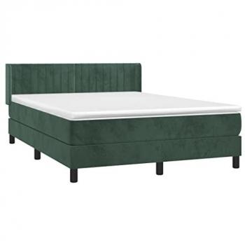 Cama box spring con colchón terciopelo verde oscuro 140x190 cm