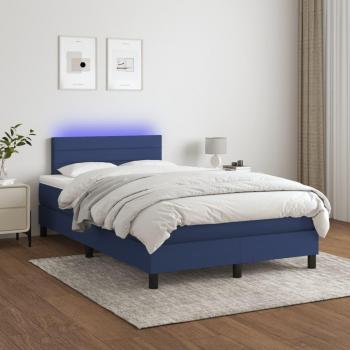 Cama box spring de muelles con colchón y LED de tela azul 120x200 cm Vidaxl