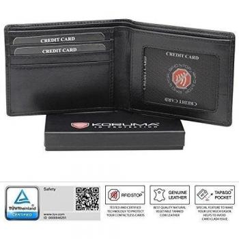 Cartera de piel para hombre con protección contra caídas RFID [certificada] de Koruma, negro