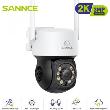 Cámara de Seguridad Inalámbrica 3MP con Detección Humana, Voz Bidireccional, Visión Nocturna y Resistente al Agua - Sannce