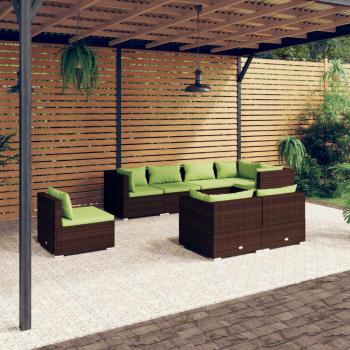 Set de muebles de jardín 8 piezas con cojines en ratán sintético marrón